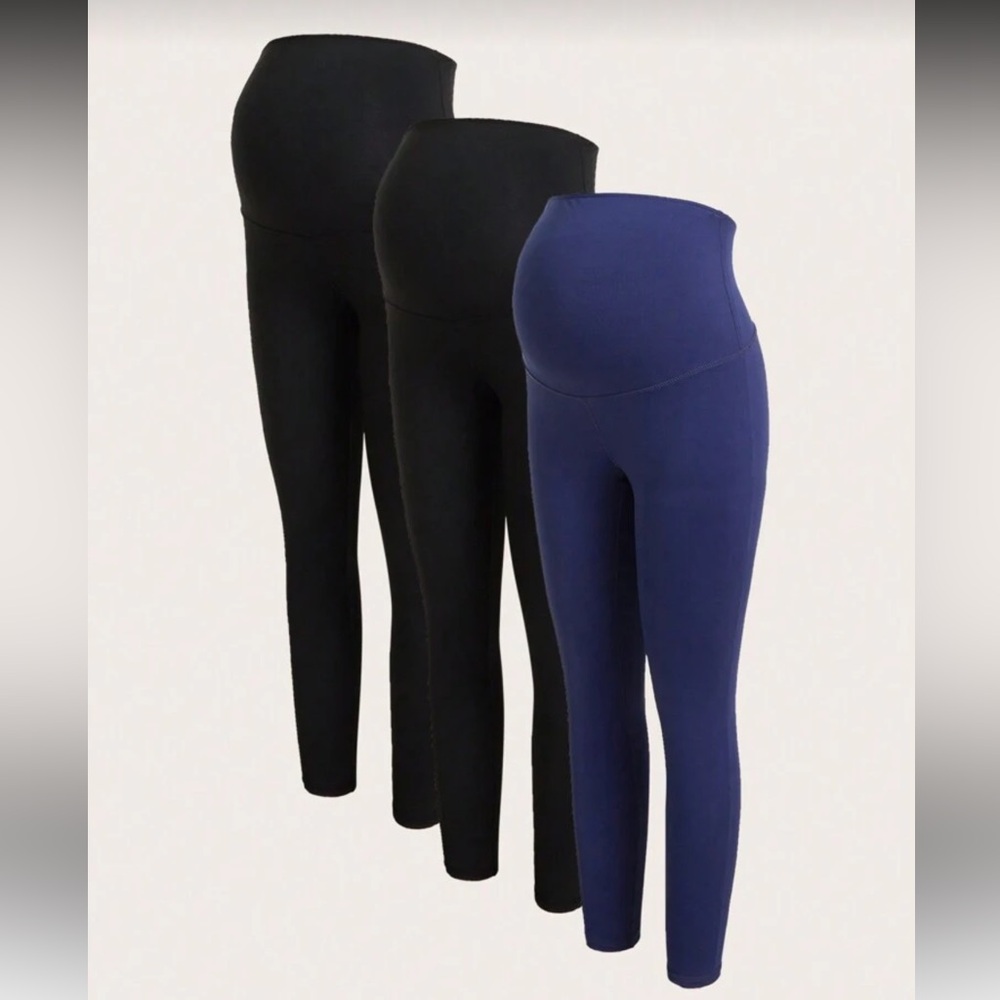 SHEIN Maternity Leggings Set of THREE in Black and Blue